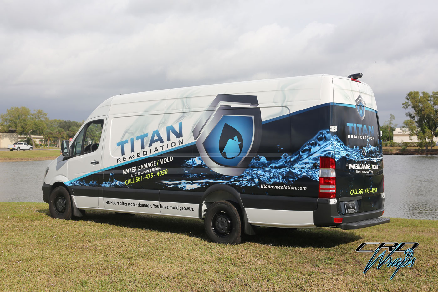 3/4 Wrap on a Mercedes-Benz Sprinter Extended Cargo Van - CRD Wraps