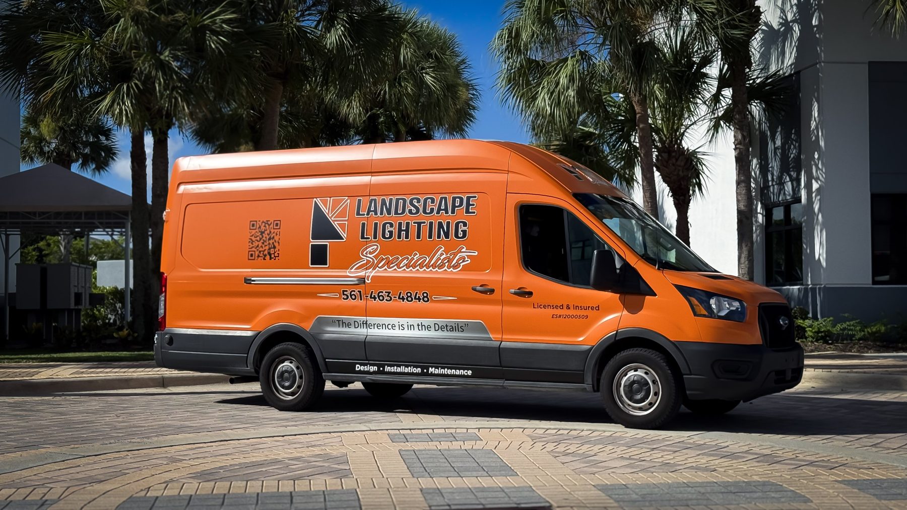 Full side view of commercial van wrap for Landscape Lighting Specialists in Palm Beach County