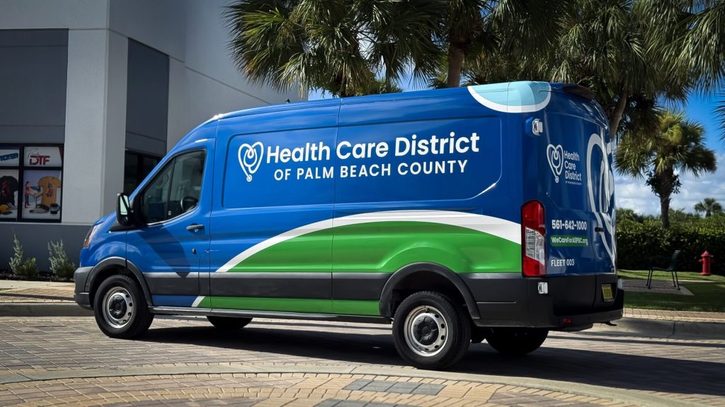 Health Care District of Palm Beach County Ford Transit fleet graphics produced and installed by CRD Wraps