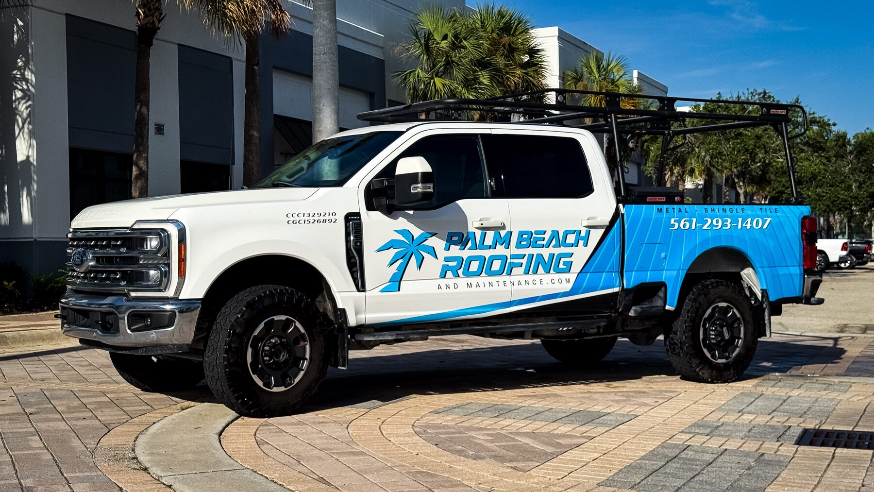 Palm Beach Roofing Ford F-Series commercial fleet wrap in Palm Beach County